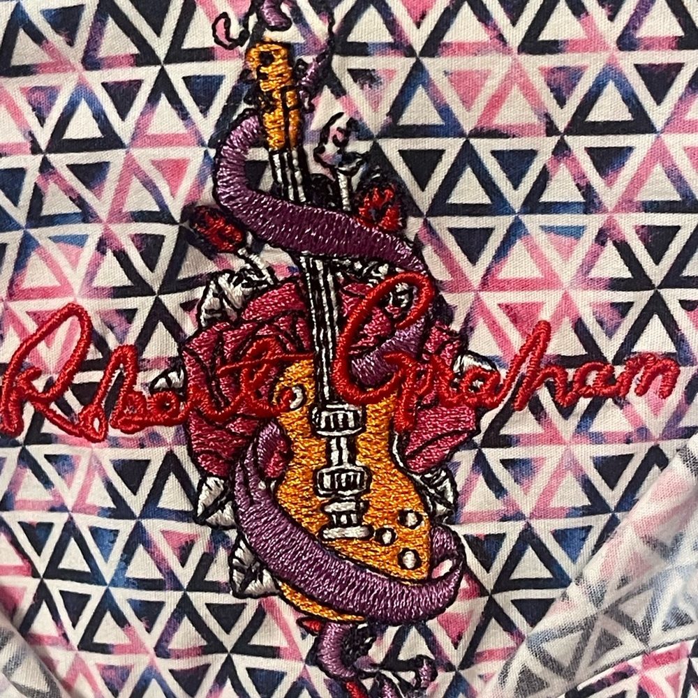 Robert Graham Short Sleeve Shirt Mens 2X Pink Geometric Runs Small PTP 26 L 28